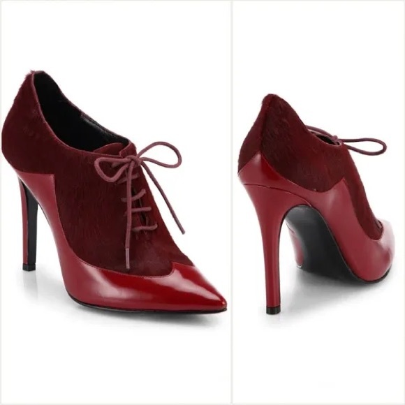 Sigerson Morrison maroon calf hair lace up bootie - Picture 1 of 8